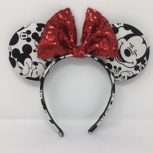 Minnie Mouse Ears with Mickey Mouse Print